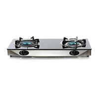 NJ NGB-S2 - Fornello a gas, 2 fuochi, in vetro, colore: nero, 6,8 kW