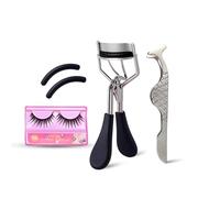 NJ, piegaciglia professionale con pinzette e ciglia finte, con 10 cuscinetti di ricarica in silicone, non pizzica o tira, set di ciglia naturali per donne (nero)