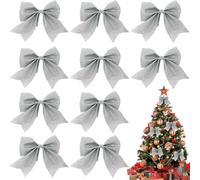 NJCXOLA 10 pezzi argenteo fiocchi di Natale glitter decorazione albero di Natale fiocchi decorazioni albero di Natale per le celebrazioni di famiglia decorazione del partito per le vacanze di Natale