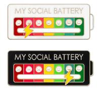 NJCXOLA 2 Pezzi Batteria Sociale Pin, Divertente Spilla per L'Umore Sociale per 7 Giorni, Spille Umore Interattivo, Batteria Sociale Smalto Pin Badge Pin Nizza Spilla Gioielli (Bianco + Nero)