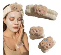 NJCXOLA 3 pcs Lavaggio Viso Set, Di Polsini per il Lavaggio del Viso, Polsini Spugna Morbida Terry Panno Trucco Cura della Pelle Fascia Antiscivolo per la Cura Della Pelle, il Lavaggio - Orso