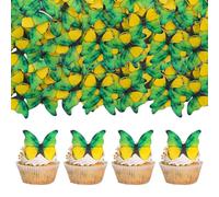 NJCXOLA 48 pezzi Farfalle commestibili, decorazioni torta compleanno, farfalle decorative torta, cupcake commestibili,farfalle commestibili per torte per compleanno,battesimo,matrimonio(Giallo-verde)