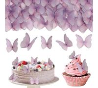 NJCXOLA 48 pezzi Farfalle commestibili, decorazioni torta compleanno, farfalle decorative torta, cupcake commestibili, farfalle commestibili per torte per compleanno, battesimo, matrimonio(Viola)