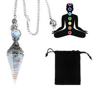 NJCXOLA Articolo Cristallo di Rocca, Pendolo di Radiestesia in Cristallo esagonale con Catena in Pietro, Pendenti in Pietra per Meditazione Divinazione Scrying Balance, Stone Pendant