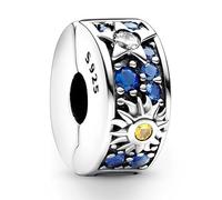 NJCXOLA Charm Donna Ciondoli Charms Sole Luna Stella Argento Sterling 925 Zirconia Cubica Ciondolo Compatibile Bracciale Pendenti Regalo Compleanno Festa per Bambine Mamma, Blu