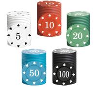 NJCXOLA Chip da Poker in plastica 100 Chip da Poker Set,Chip di Stile del Casinò Stampato denominazione per Le Notti di Gioco in casa del Texas, Notti di Poker