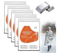 NJCXOLA Coperta Termica di Emergenza, Coperta Isotermica per Primo Soccorso e Outdoor, Trattiene Calore, Materiale Alluminato, Argento, 210×160cm, Confezione da 5 Pezzi
