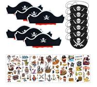 NJCXOLA Set di 12 Accessori da Pirata per Bambini con Cappello, per Feste a Tema e Giochi del Capitano Jack Sparrow