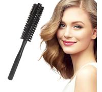 NJCXOLA Spazzola per capelli con setole di cinghiale, piccola spazzola rotonda per asciugacapelli, con manico in legno naturale, spazzola per ricci per donne, spazzola per barba per uomini (nero)