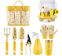 Njidher Attrezzi da Giardinaggio - Robusti ed Ergonomici con Motivo Girasole | Attrezzi Manuali per Piantumazione e per Giardinaggio | Per Piantumare Diserbare Giardinieri Principianti Anziani e per