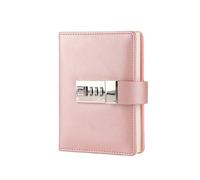 NJIEzhao Diario con codice lucchetto PU Blocco note Agenda Planner Fatto a mano Libro di resoconto Giornale Quaderno viaggio Diario bloccabile(Pink)