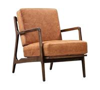 NJIEzhao Poltrona in Legno Leather Accent Chair - Armchair With Walnut Wood Frame Forward Lounge Seating For Living Room