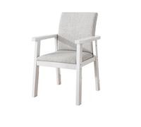 NJIEzhao Poltrona in Legno Retro Walnut Dining Chairs Wooden Armrests Beige Seats Kitchen Cafe Modern Living Room Decor(White)