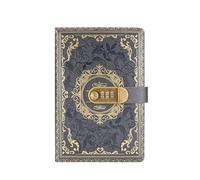 NJIEzhao Quaderno digitale retrò con password e lucchetto A5 Diario for uomini donne PU Pelle Lucchetto a combinazione Persone Privacy Diario bloccabile(Gray)