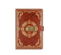 NJIEzhao Quaderno digitale retrò con password e lucchetto A5 Diario for uomini donne PU Pelle Lucchetto a combinazione Persone Privacy Diario bloccabile(Brown)