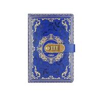 NJIEzhao Quaderno digitale retrò con password e lucchetto A5 Diario for uomini donne PU Pelle Lucchetto a combinazione Persone Privacy Diario bloccabile(Blue)