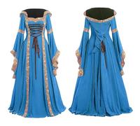 NJIEzhao Vintage Hexenrobe Abito da donna vintage for cosplay, autunno inverno, con stampa floreale, abito ballo lungo fino al pavimento, mantello cappuccio strega(Color 3,S)
