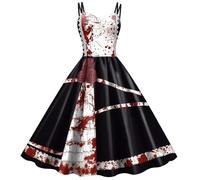 NJIEzhao Vintage Hexenrobe Abito - horror senza spalline da donna, costume spaventoso for feste sul palco, abito in pizzo(Black,L)
