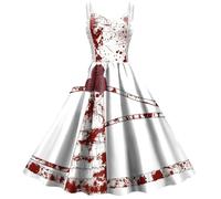 NJIEzhao Vintage Hexenrobe Abito - horror senza spalline da donna, costume spaventoso for feste sul palco, abito in pizzo(White,XL)