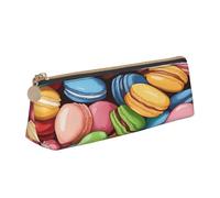 njkhbolk Borsa portaoggetti in pelle a forma di triangolo con stampa a forma di biscotto macaron, astuccio con cerniera per matite, penne, trucchi