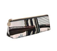 njkhbolk Brooklyn Bridge s Print Triangolo Borsa di cancelleria in pelle, astuccio con cerniera per matite, penne, trucchi