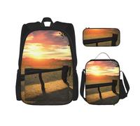 njkhbolk Lonely Bench Sunset 3 in 1 zaino con borsa per il pranzo e astuccio, adatto per lavoro, picnic, viaggi, nero, Taglia unica