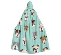 njkhbolk Mantello unisex con cappuccio a lunghezza intera, con stampa di volti di bulldog inglese, mantello per Halloween, cosplay, carnevale