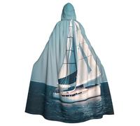 njkhbolk Mantello unisex con cappuccio, stampa paesaggistica, barca a vela, mantello per Halloween, cosplay, carnevale