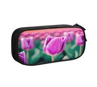 njkhbolk Organizer portatile con stampa di tulipani viola, astuccio con cerniera a doppio strato di grande capacità