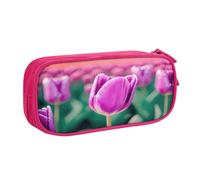 njkhbolk Organizer portatile con stampa di tulipani viola, astuccio con cerniera a doppio strato di grande capacità