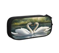 njkhbolk Portatile Bella Bianco Swans on The Lake stampa cancelleria organizer, grande capacità doppio strato cerniera matita caso