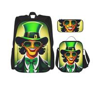 njkhbolk Set zaino 3 in 1 con stampa "Happy St Patrick's Day", con borsa per il pranzo e astuccio, adatto per lavoro, picnic, viaggi, nero, Taglia unica