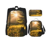 njkhbolk Set zaino 3 in 1 con stampa "luce del sole del mattino in deserta", con borsa per il pranzo e astuccio, adatto per lavoro, picnic, viaggi, nero, Taglia unica