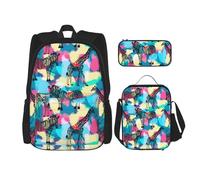 njkhbolk Zainetto 3 in 1 con stampa zebrata colorata, con borsa per il pranzo e astuccio, adatto per lavoro, picnic, viaggi, nero, Taglia unica