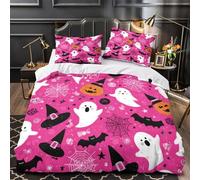 NJOFERDIN Halloween Decor Set Di Copripiumino 3 Pezzi stampa 3D microfibra ultra morbido con cerniera Coon Spooky Set Di Copripiumino con federa per cuscini soffice for coppie Single（140x200cm）