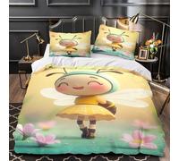 NJOFERDIN Simpatico personaggio ape 3D Stampa Coperteletto 3pz Microfibra Resistente Bambini dei cartoni animati Coperta Letto 2 federe Leggera Adolescenti Adulti Giovani Single（140x200cm）
