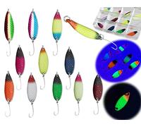 Njord Kalastus Messeneuheit 2023 - Set di spoons per trote attive e scanalate, 12 pezzi, 3 g, con scatola per spoon | accessori per la pesca alla trota
