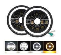 Njprmbq Fari Anteriori Faro LED Da 7 Pollici H4 Con Halo Angel Eyes 12V Segnale Di Svolta Per Faro Rotondo Per Lada 4x4 Per Urban Niva Per Jeep JK(White -2pcs)