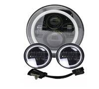 Njprmbq Faro Anteriore Luce Per Moto Per Electra Glide Softail Per Fat Boy Per Touring Faro Anteriore A LED Da 7 Pollici Con Fendinebbia Da 4,5 Pollici Fari Anteriori Moto(Black light set)