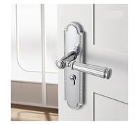 NJRPWAUNK Serratura for Porta Interna cromata Lucida Francese Divisa for in Legno massello for della Stanza casa Magnetica silenziosa in Argento Lucido(Type A-Silent Lock Body)