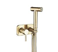 NJRPWAUNK Spruzzatore Portatile a 2 funzioni monocomando Miscelatore Caldo e Freddo for WC Montato a Parete con Tubo Flessibile, Nero(Brush Gold)