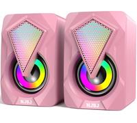 NJSJ 2.0 Casse per PC, Set di Altoparlanti 2.0 USB Stereo, Jack AUX 3.5 mm, Mini Altoparlanti PC Gaming con luci RGB colorate, per Desktop, Computer portatile, Smartphone, MAC, Monitor(Rosa)