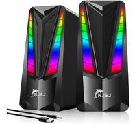 NJSJ Altoparlanti per computer, altoparlante 2.0 alimentato tramite USB per desktop, altoparlanti cablati per PC da 10 W con 7 modalità RGB dinamiche, controllo del volume, altoparlanti multimediali
