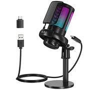 NJSJ USB Microfono per PC PS5, Microfoni Gaming RGB con Pulsante di Silenziamento, Equipado con conector para auriculares, Filtro Anti-Pop e Supporto Antiurto per Streaming Podcast