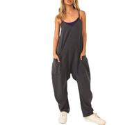 NJUDE Tuta Ampia Casual da Donna Spaghetti Lunga Estate in Cotone Solido Cinturino in Lino Pantaloni a Gamba Larga Salopette Tuta Senza Maniche