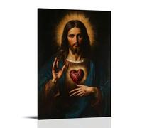 NJZUSA Stampa artistica su tela con il Sacro Cuore di Gesù Cristo, per ufficio, casa, soggiorno, camera da letto, opera d'arte, con cornice, stile cornice, 20 x 30 cm