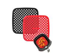 NK 2 Pezzi Tappetino Friggitrice ad Aria Riutilizzabili (Carta Forno Silicone) - AirFryer Liner, Antiaderente, Accessori per Friggitrice senza Olio, 1 Unità Rossa + 1 Nera (Quadrato, 19cm)