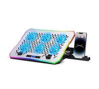 NK Base di raffreddamento portatile da 17" - 10 modalità luci LED RGB, 6 ventole silenziose con velocità regolabili, 4 altezze regolabili, porta USB, telefono holder, raffreddamento rapido