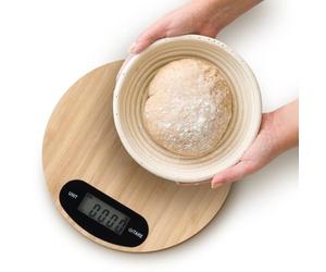 NK Bilancia da cucina digitale rotonda in bambù - Display LCD, misurazione precisa fino a 5 kg, multi-formato, controllo a pulsanti