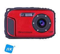 NK Fotocamera compatta digitale acquatica Waterproof 16 MP FHD 720p, zoom ottico x1 digitale x8, schermo 2,7", rilevamento ostri, stabilizzatore digitale, foto-video, colore rosso, impermeabile 10 metri